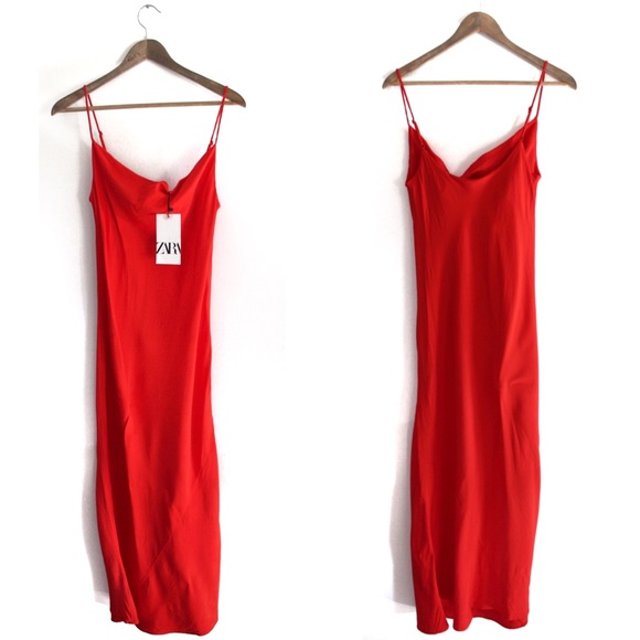 Zara NWT Bloggers Favorite Red Silk Camisole Dress Small - Picture 11 of 11